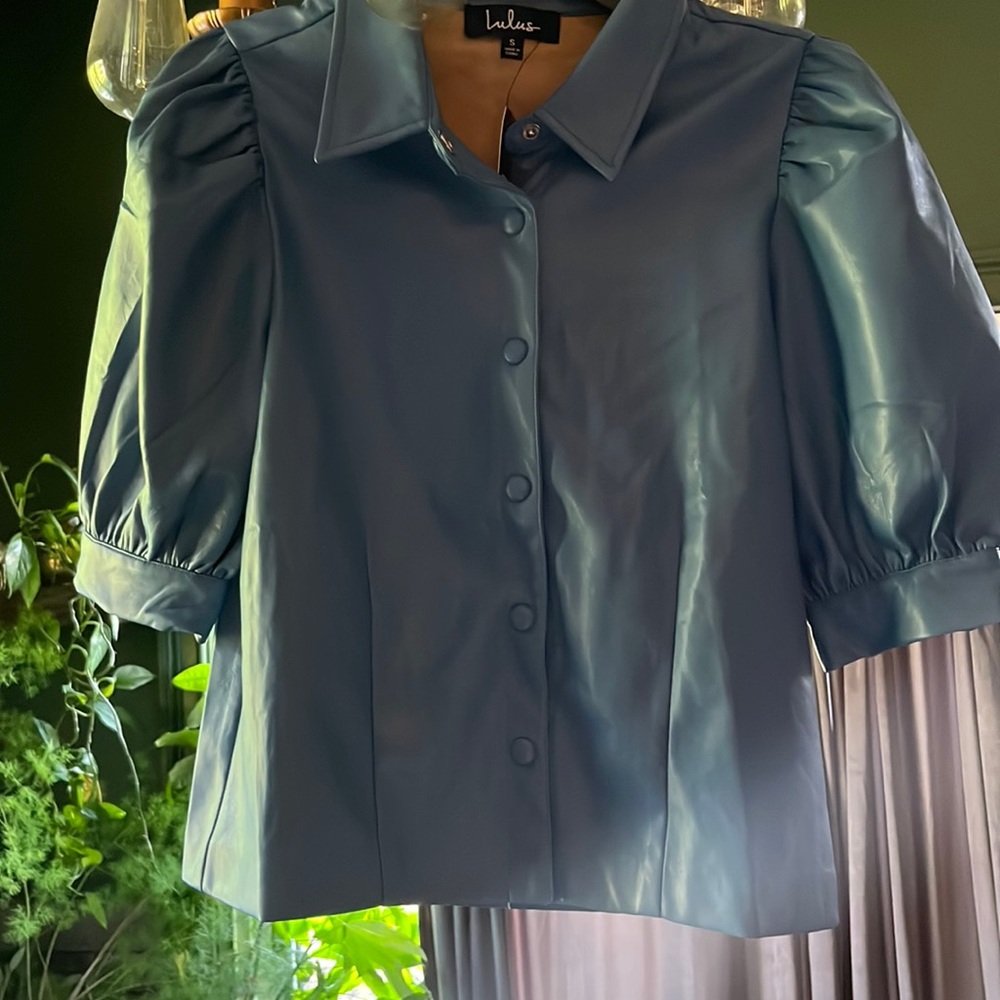 Lulus Faux leather snap down blouse-top - Picture 1 of 6